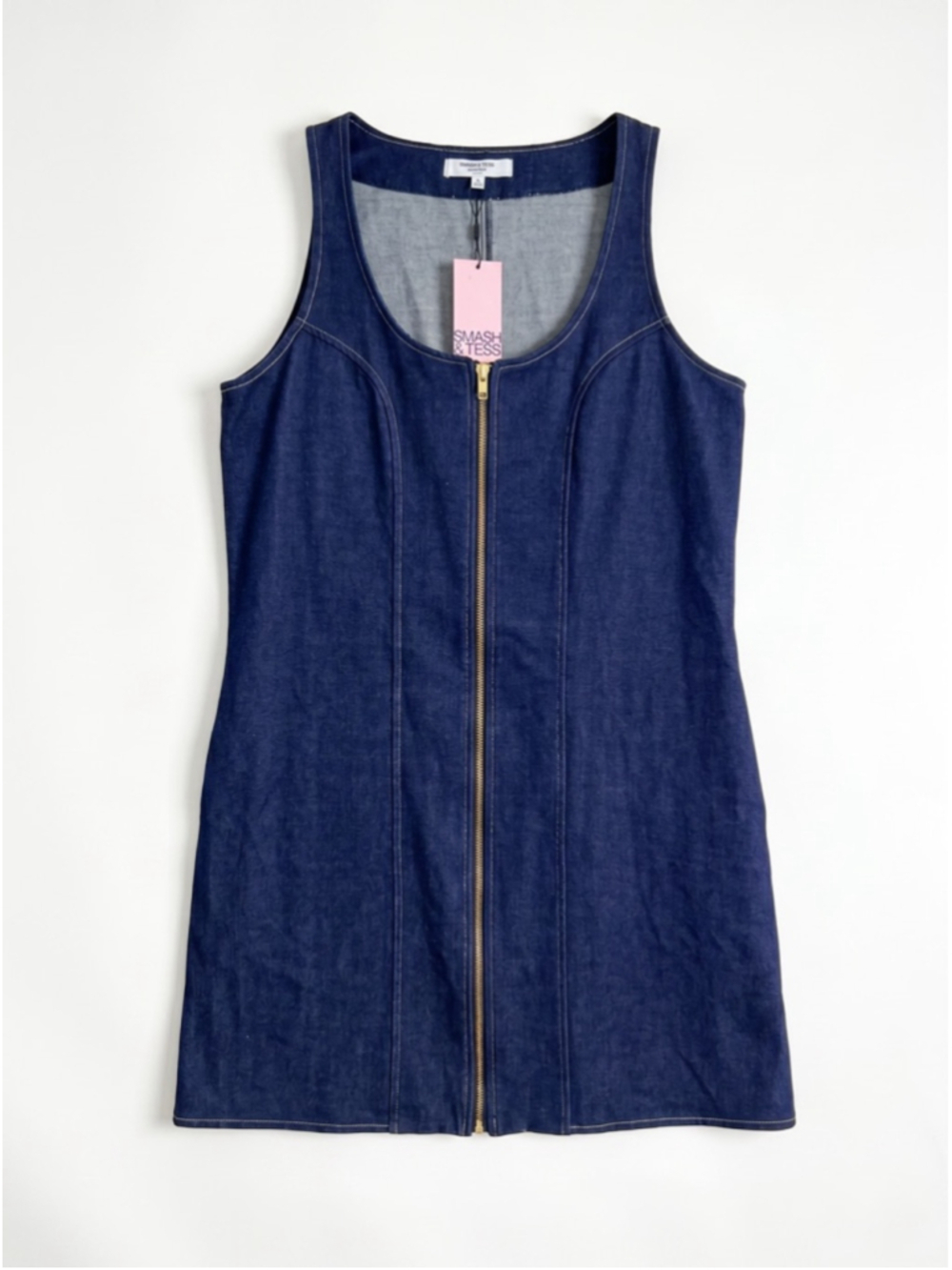 SMASH + TESS Sleeveless Blue Denim Mini Dress, Casual Streetwear, Sz M